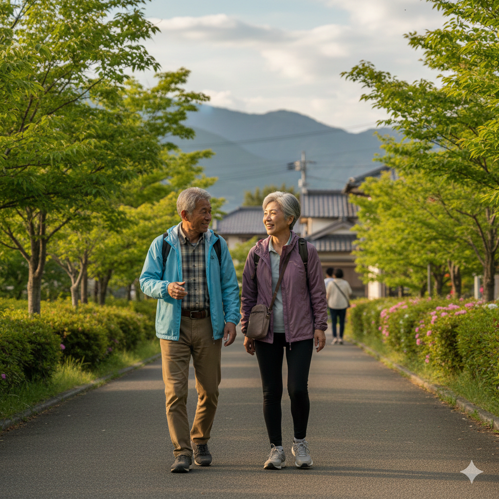 会話しながら歩いて脳が活性化しているイメージ