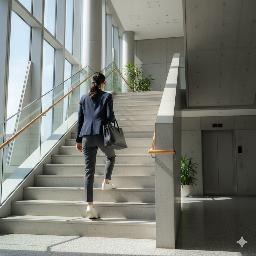 階段を上って運動する女性